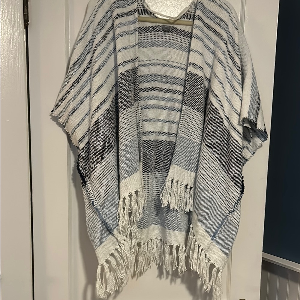 Striped Fringe Poncho